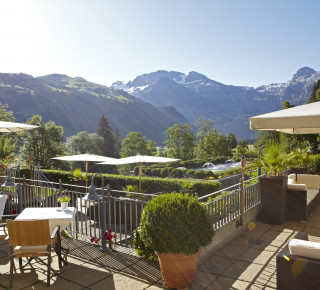 Aussicht von der Terrasse des Restaurants Oh de Vie