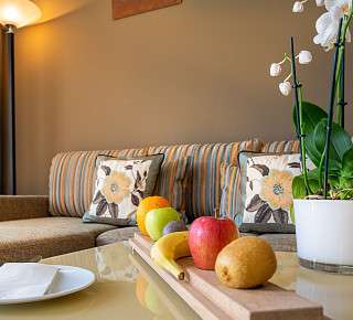 Ansicht des Wohnzimmers mit Aussicht der Loft Corner Suite